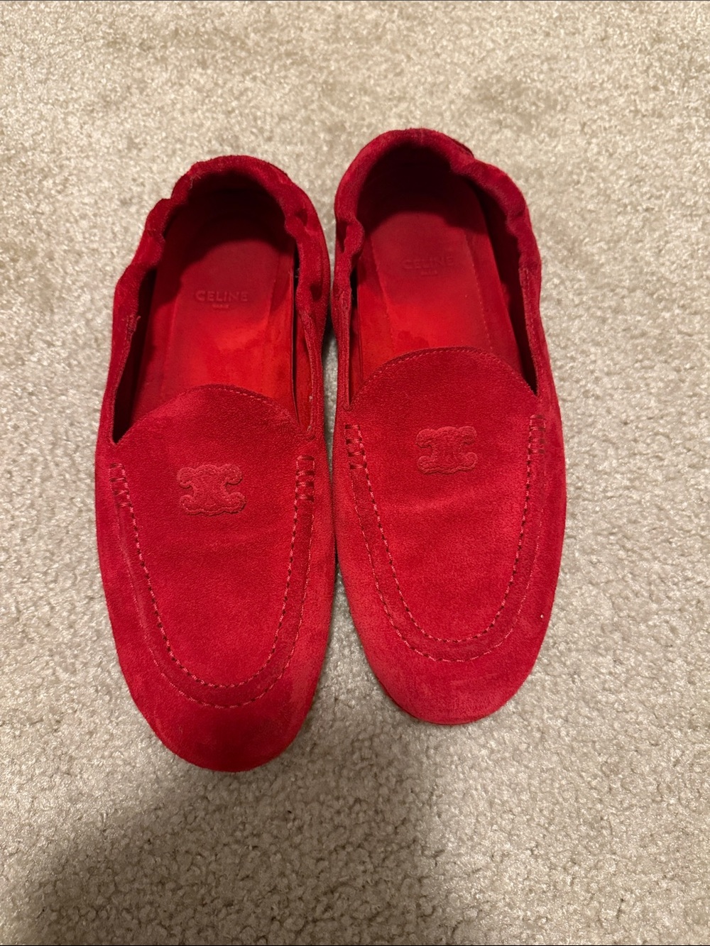 Celine Red Suede Slip-On Loafers for Men